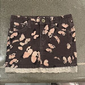 Butterfly Print Skirt with Lace Trim
